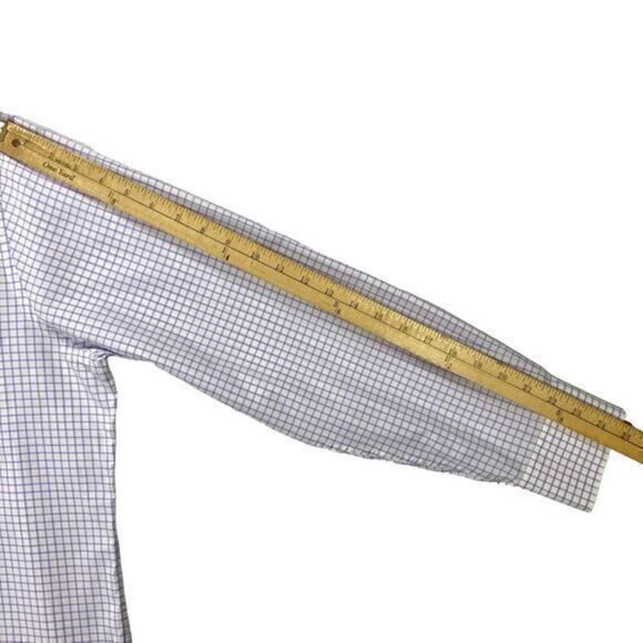 Peter Millar Dress Shirt Mens Sz 17 Long White Purple Plaid Cotton Button Front - Picture 15 of 16